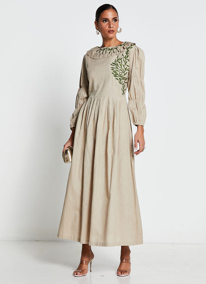 Beige Linen Cotton Long Dress