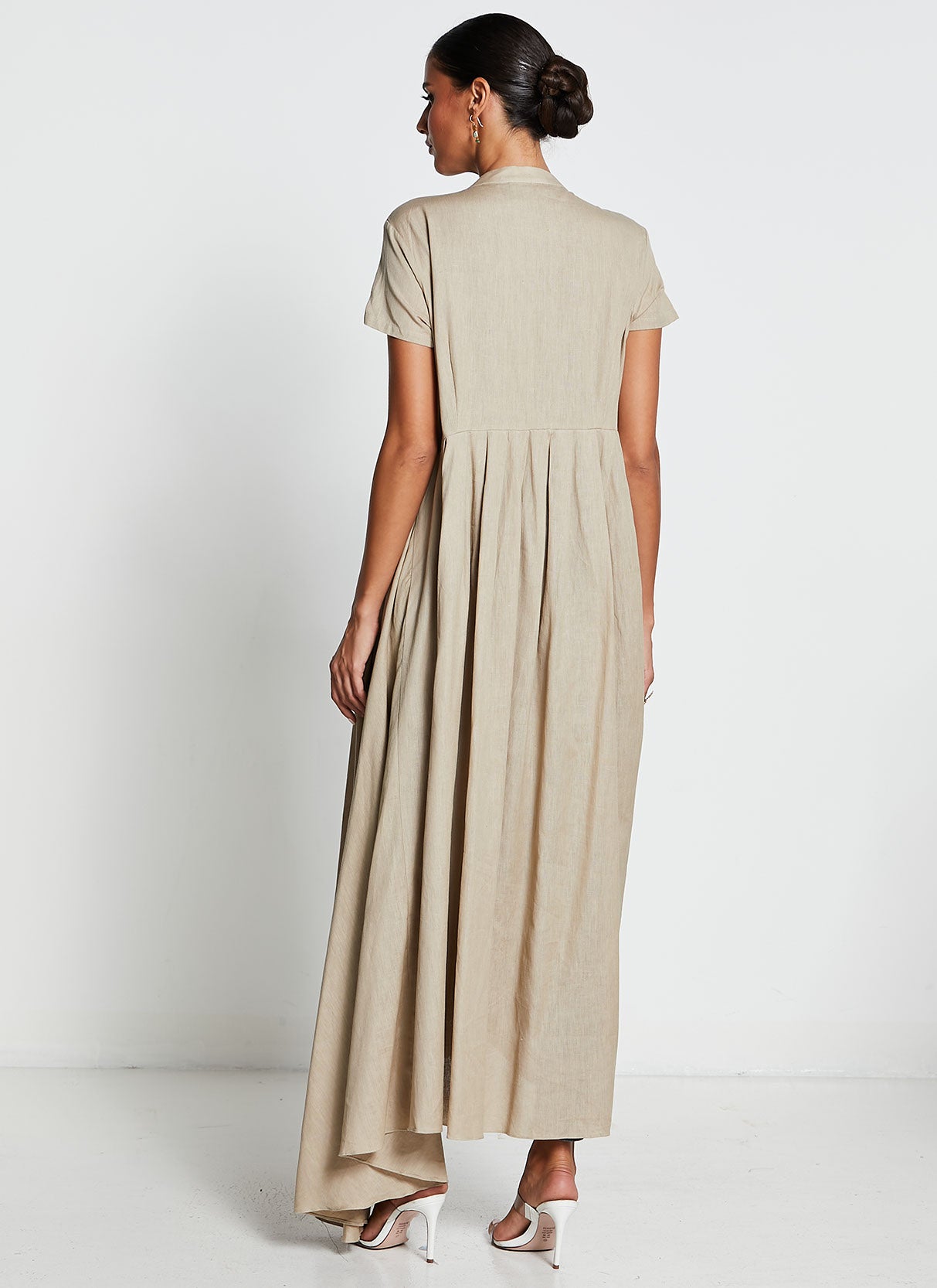 Beige Linen Cotton Asymmetrical Long Dress