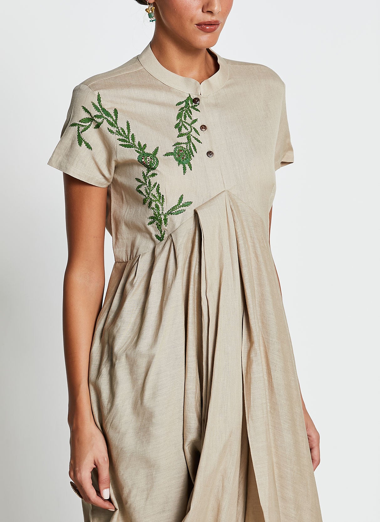 Beige Linen Cotton Asymmetrical Long Dress