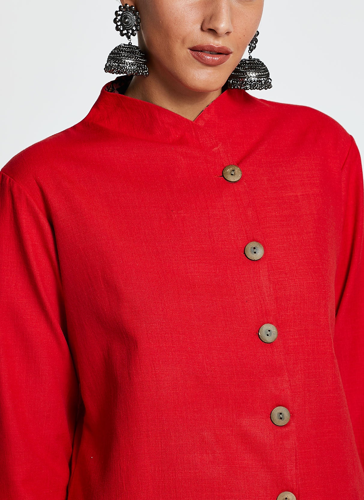 Red Knee-Length Jacket Dress with Pants
