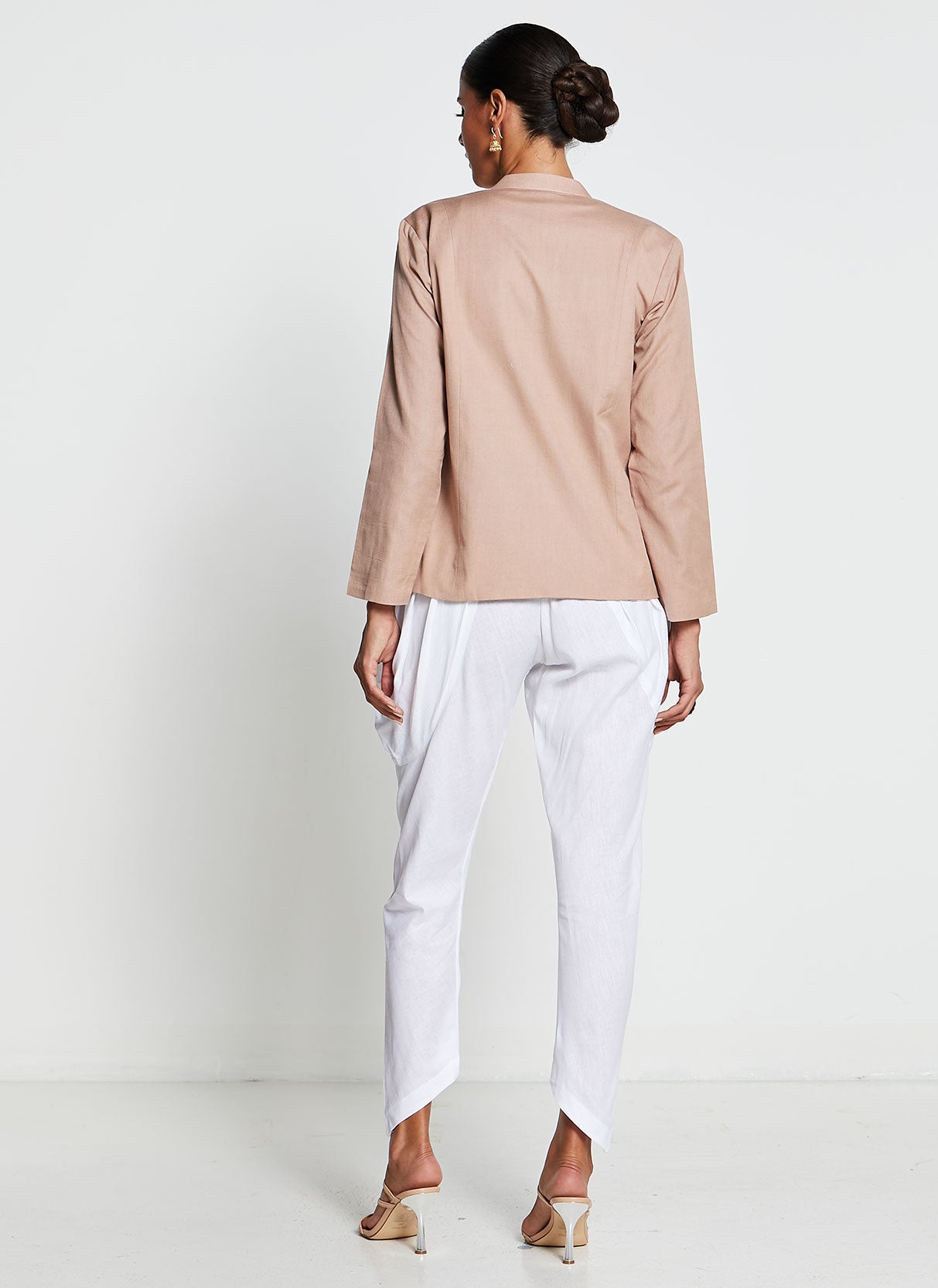Beige Mid-Length Jacket with Tulip Pants