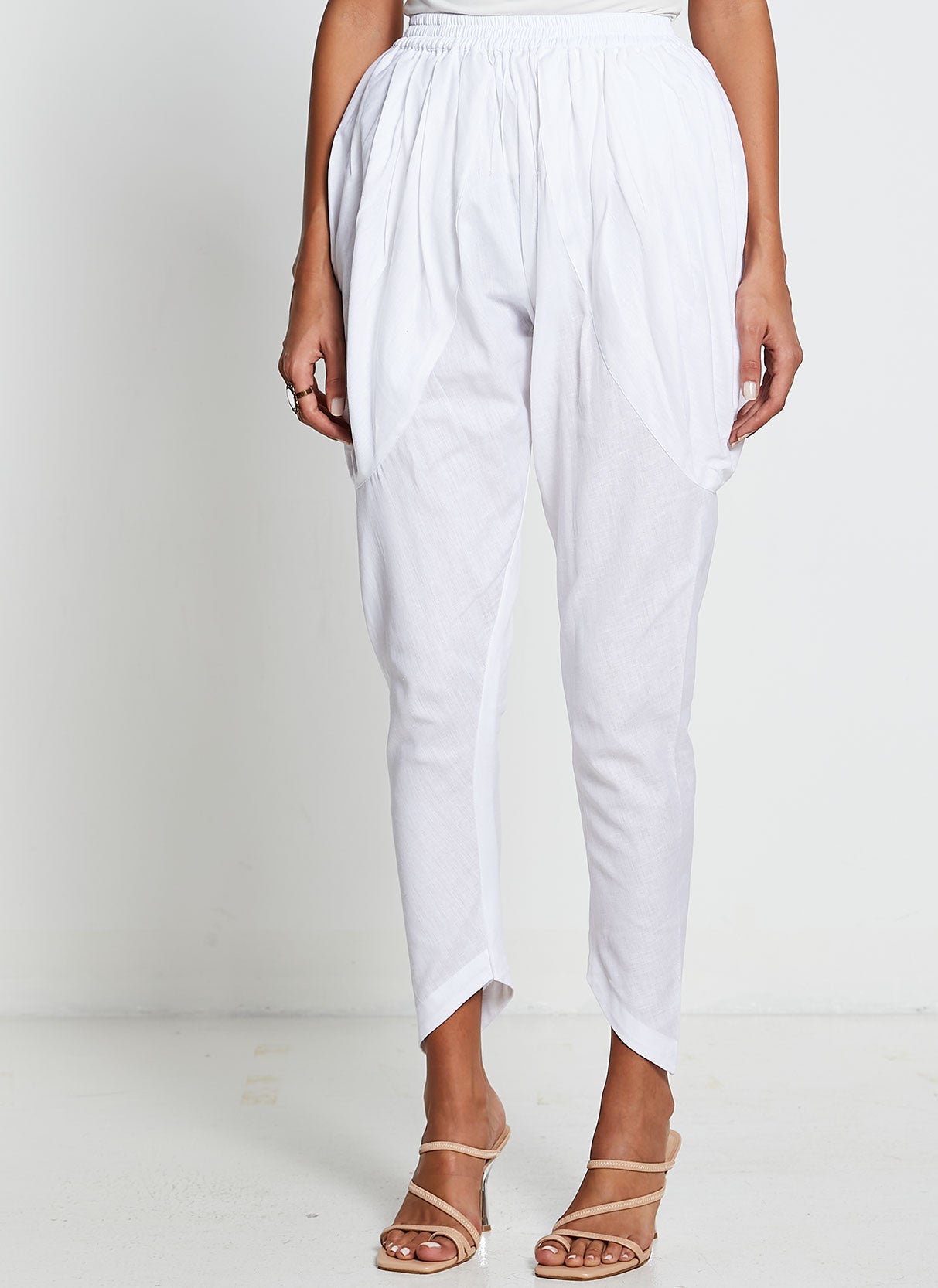 Beige Mid-Length Jacket with Tulip Pants