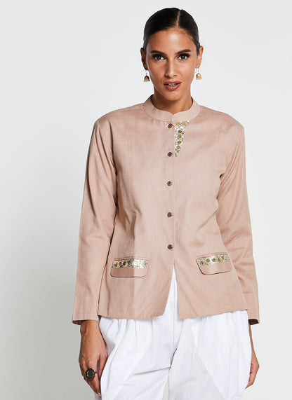 Beige Mid-Length Jacket with Tulip Pants