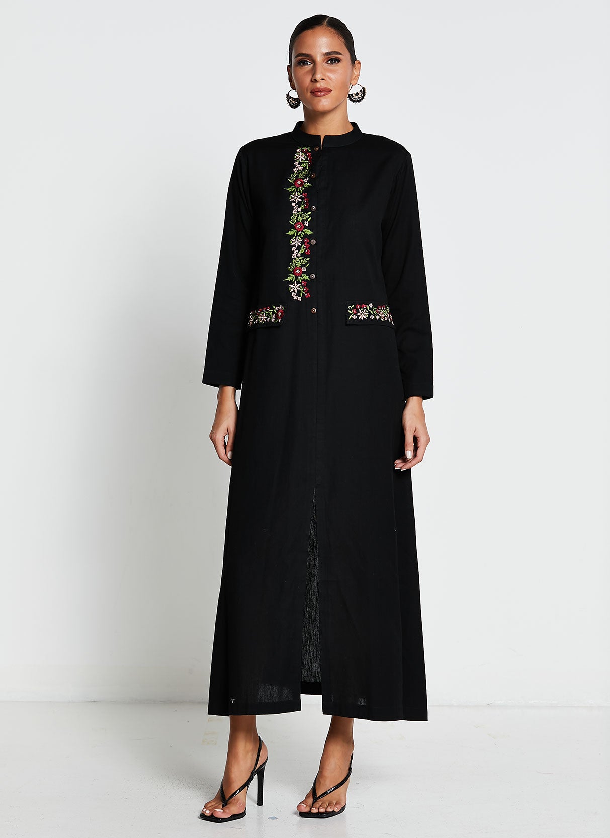Black Linen Long Kurta Dress