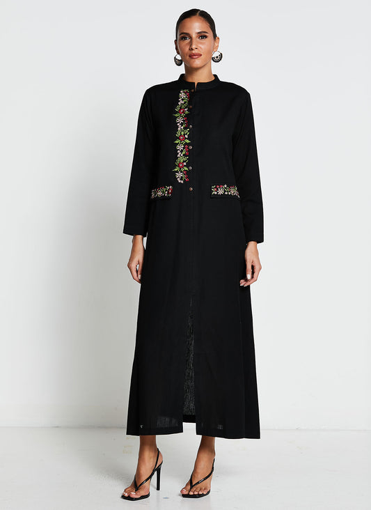 Black Linen Long Kurta Dress