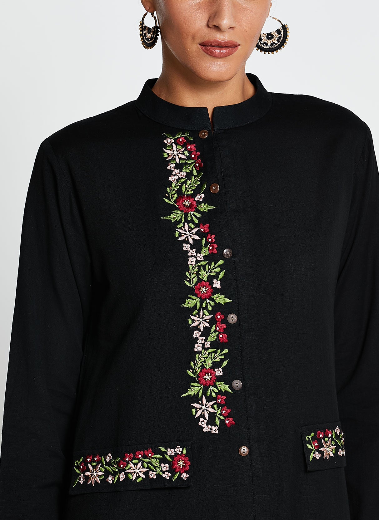 Black Linen Long Kurta Dress