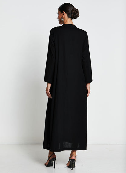 Black Linen Long Kurta Dress
