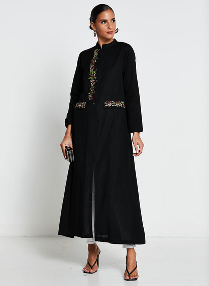 Black Linen Long Kurta Dress
