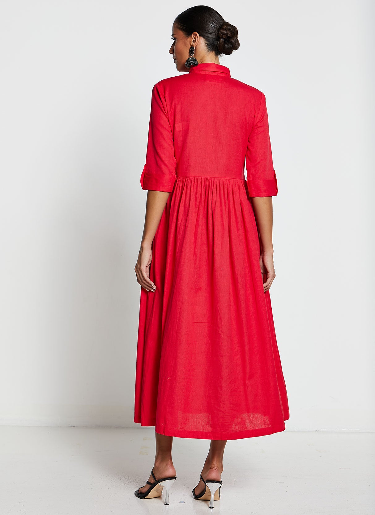 Red Linen Frock-Style Dress